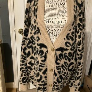 SHEIN Black and Cream Leopard Cardigan